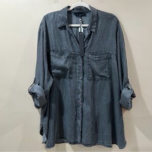 Jane & Delancey Plus 3X Shirt Tunic Top Button Wear 2 Ways Chambray Black Grey